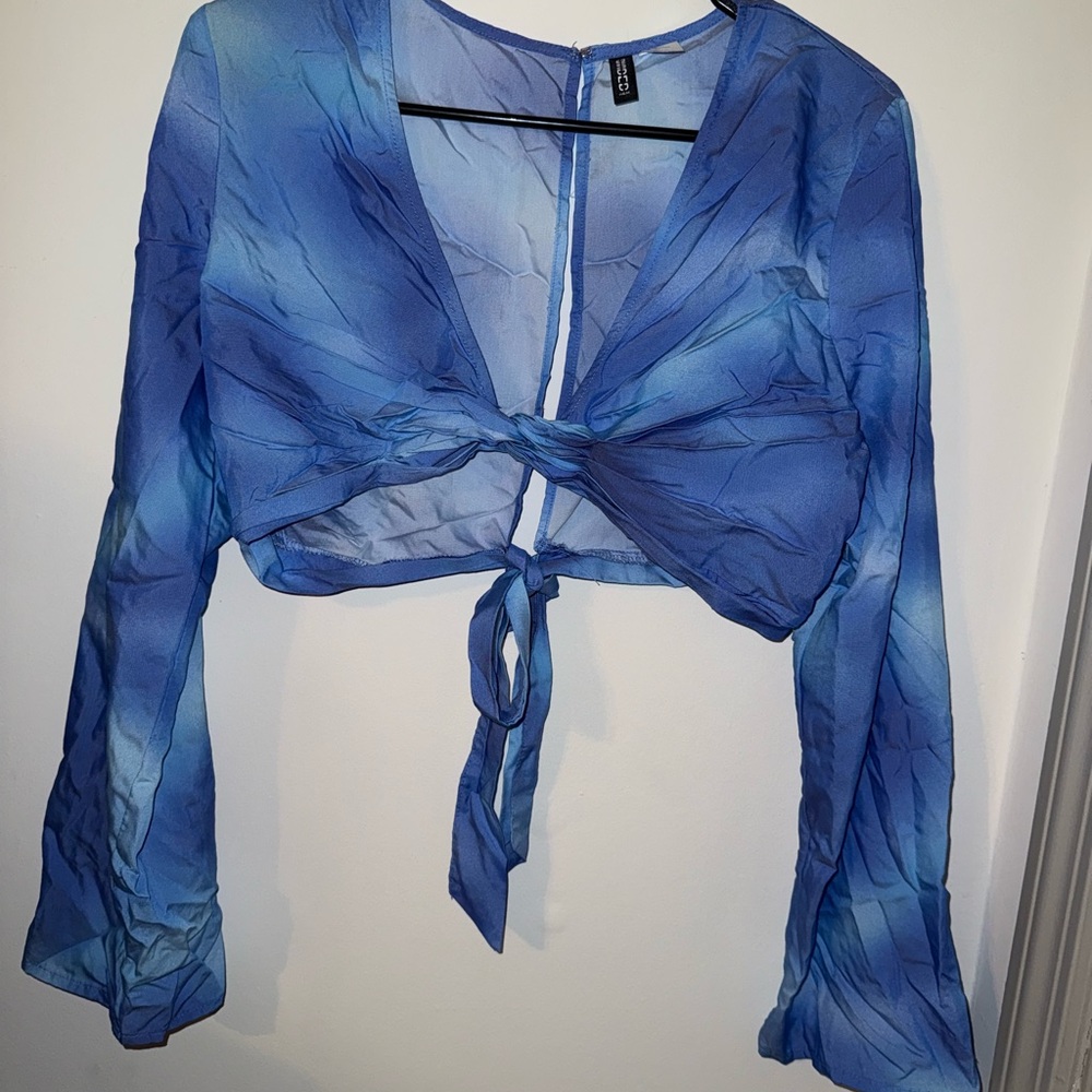 H&M Sheer Blue Tie-Front Blouse